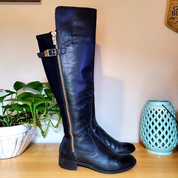 Calvin Klein Shoes - Calvin Klein Black Leather Knee High Boots Size 7.5